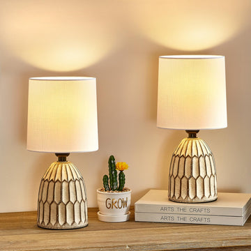 Table Lamps Set of 2-13.5" Small Boho Lamp - Bedside Lamps - Farmhouse Rustic Ceramic Table Lamp, Nightstand