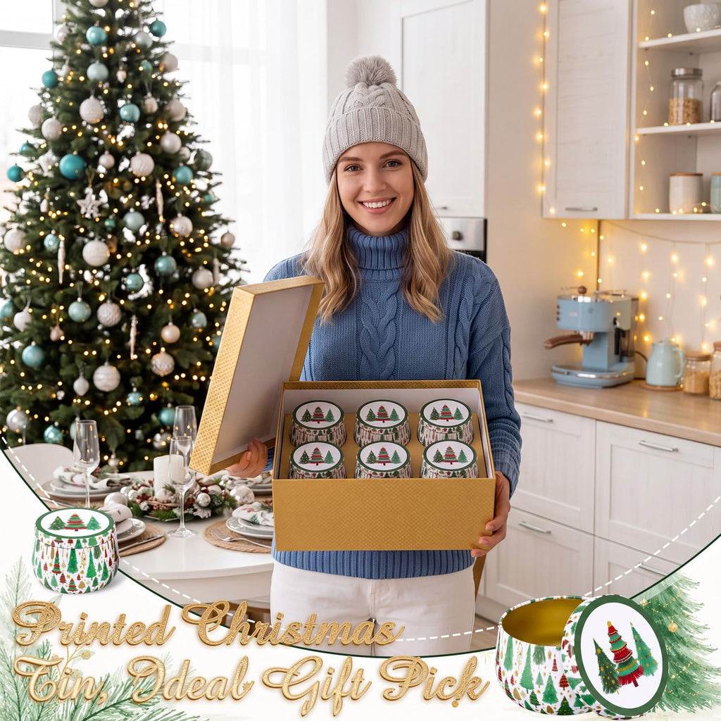 6 Pcs Tree Metal Cookie Tins with Lids 8 oz