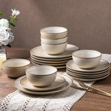 Ceramic Dinnerware Sets for 4, 12 Pieces Handpainted Stoneware Plates and Bowls Set, Scratch Resistant Dishes Set
