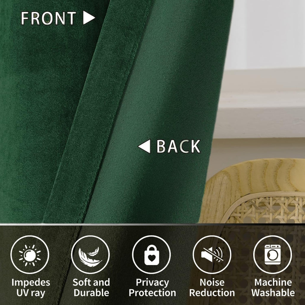 Emerald Green 52 x 120 in Long Velvet Curtains with Grommet-2P