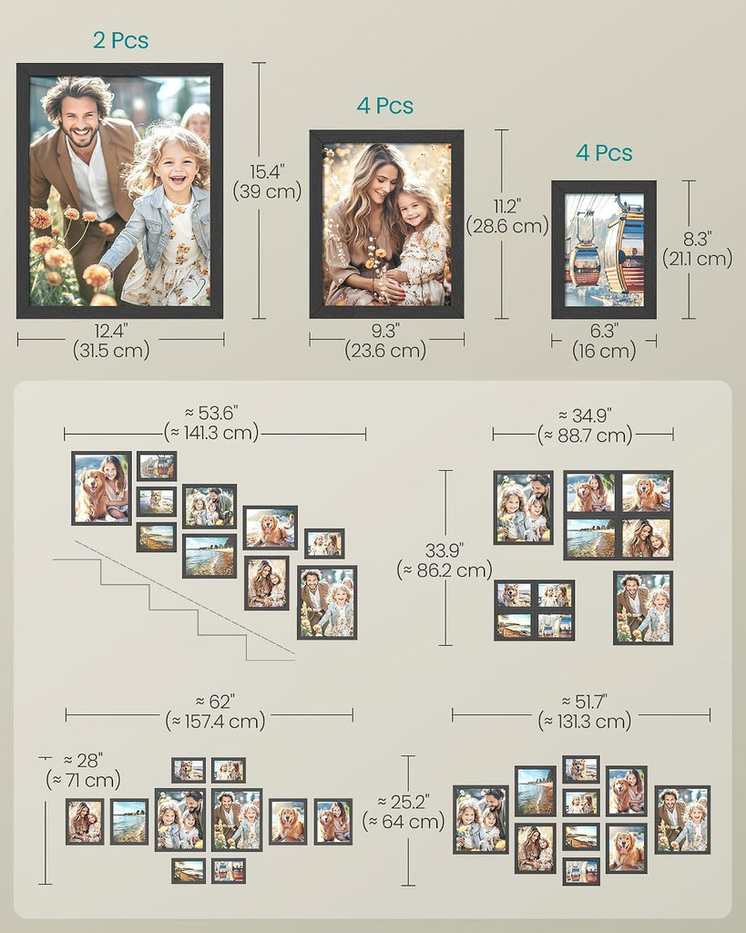 Collage Picture Frames, Set of 10, Glass | Photo Frame, Wall Gallery Decor, Table Display, Two 11 x 14, Four 8 x 10