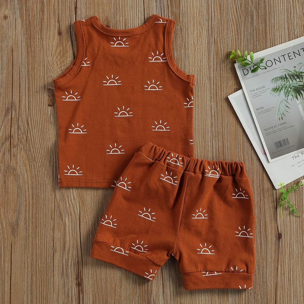 2Pcs Baby Boy Summer Clothes Infant Toddler Beach Outfits Sleeveless Tank Tops Shorts Set