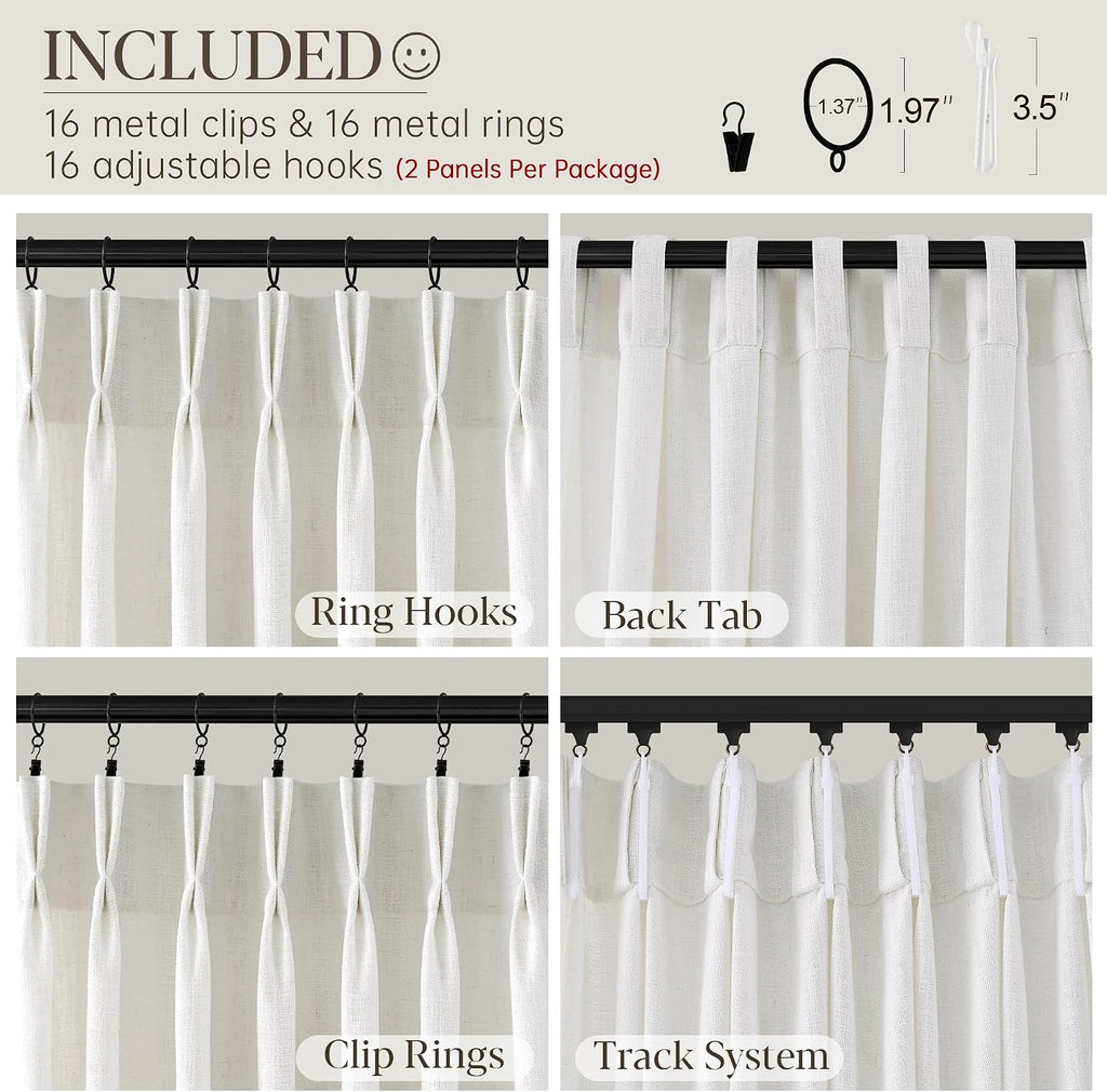 Natural Linen Curtains 2 Panels Neutral Textured Pinch Pleated Curtains Ivory Cream Beige Light