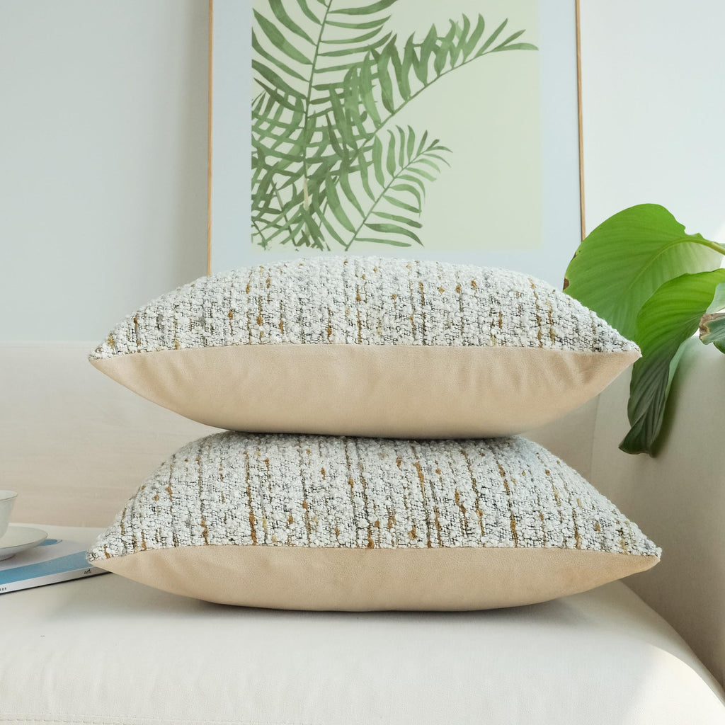 Pack of 2 Boucle Throw Pillow Covers, Beige, 24 x 24 Inch