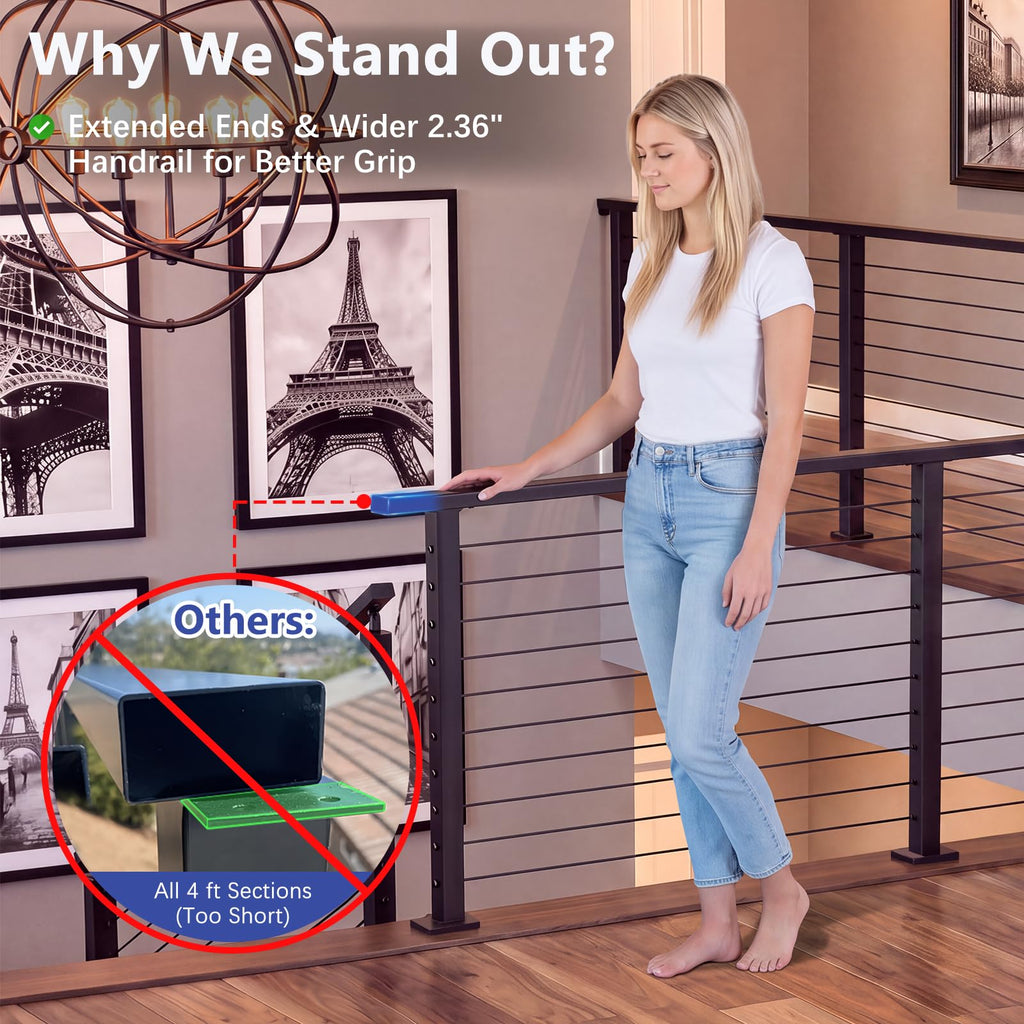 12-16ft Modular 36" Swageless Cable Railing System with Handrail