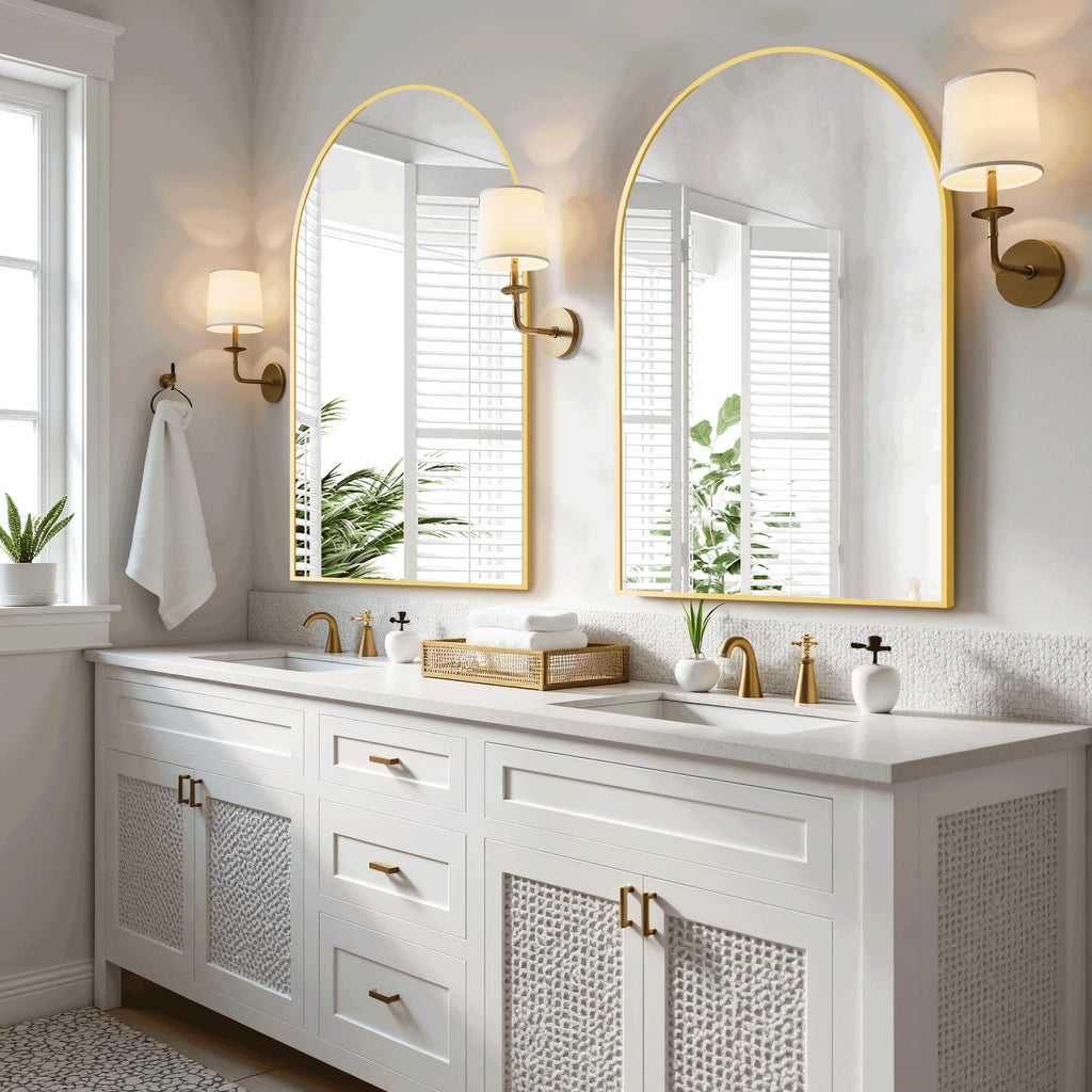Arched Bathroom Mirror for Wall, 30" x 20" Metal Frame Vanity Mirror, Gold