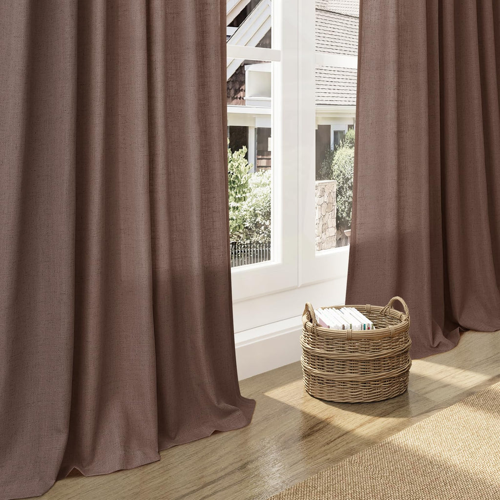 Mocha Mousse Curtains 84 Inch Length 2 Panels Set Back Tab Rod Pocke tLinen Blend Light Filtering Semi Sheer Textured