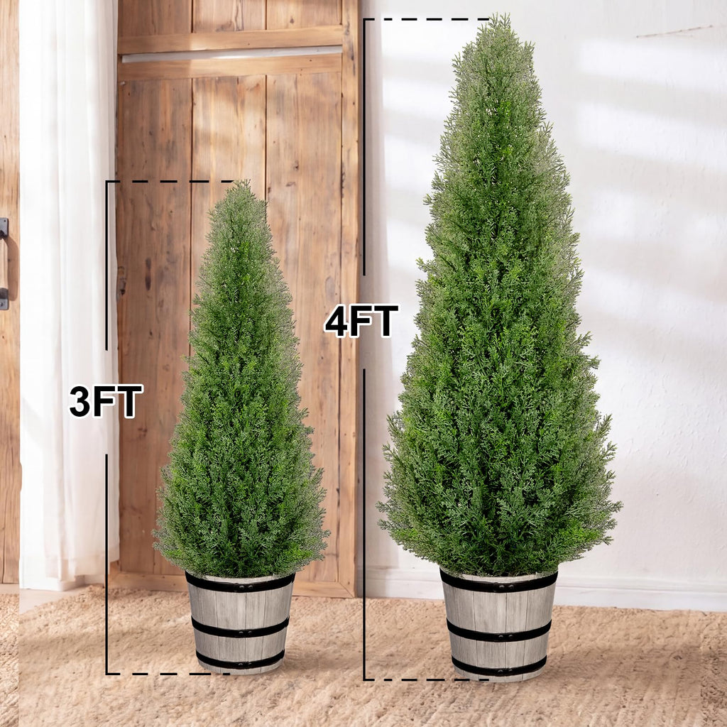 Artificial Cedar Trees 3FT Faux Cedar Topiary Evergreen Plants Outdoor Indoor Fake Cypress Pine Trees with Barrel