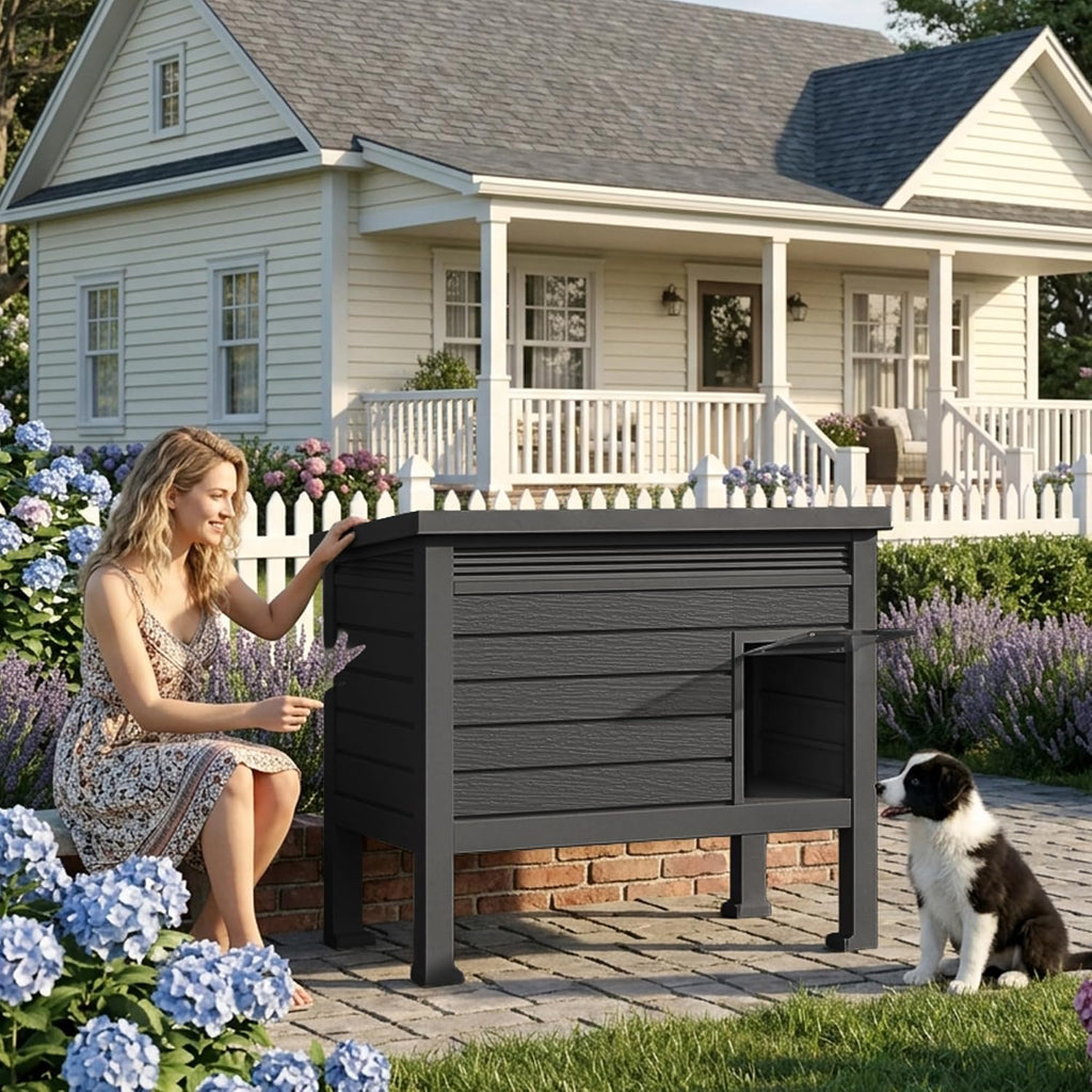 Indoor & Outdoor Resin Dog House with Raised Floor and Easy Assembly - Small Breed Shelter Featuring Louvered Vents