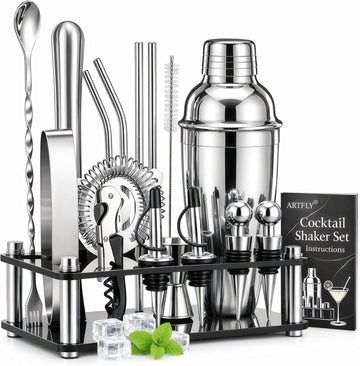 Cocktail Shaker Set, 18-Piece Bartender Kit with Stand, Bar Tool Set - Set of 18