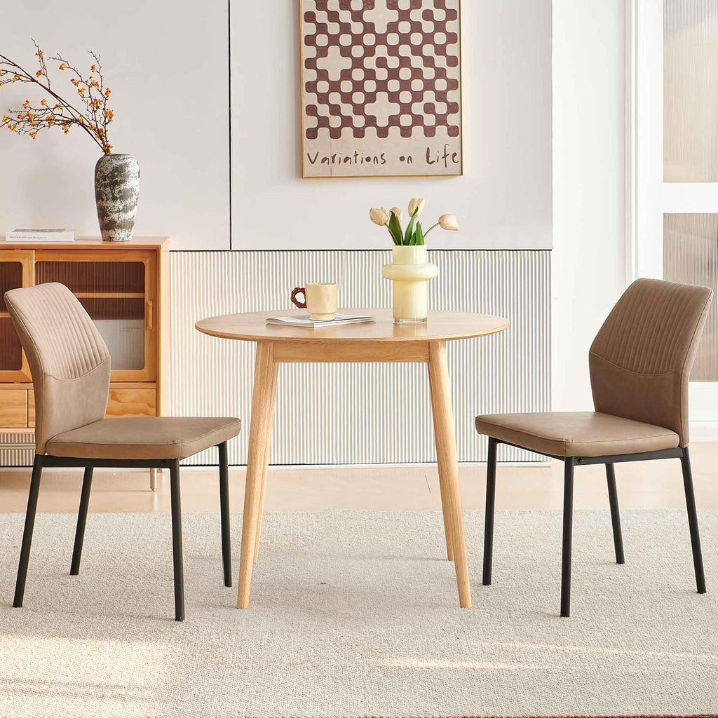 Round Dining Table for 2-4, Mid Century Modern 35 Inch Round Kitchen Table, Space Saving Small Dining Table with Oak