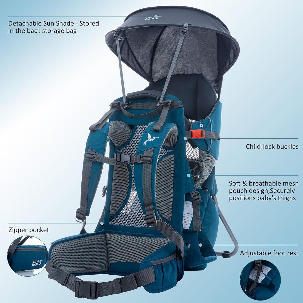 Ultralight Toddler Hiking Baby Carrier Backpack with Sunshade, Black