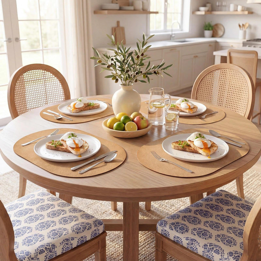 Vinyl Faux Leather Oval Placemats, Set of 4, Camel