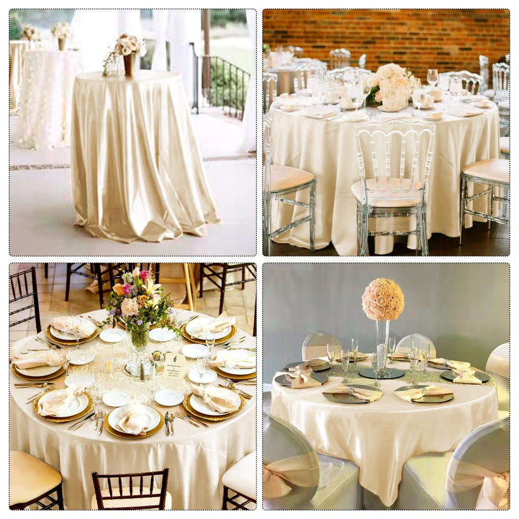 Champagne Satin Tablecloth, 12 Pack 120 Inch, Round Table Cloth Silk