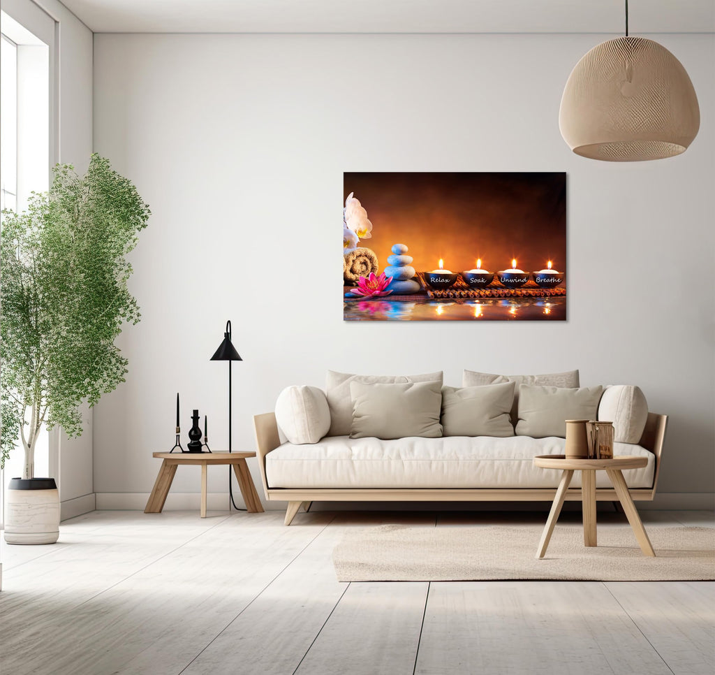 Zen Wall Art Decor Breathe Canvas Art Picture Candles Relaxing Peaceful Poster Prints for Zen Spa Room Artwork Living