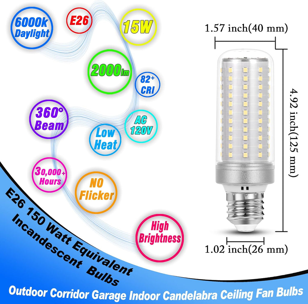 E26 LED Bulb 15W LED Corn Light 150W Equivalent 2000lm 6000K Daylight White