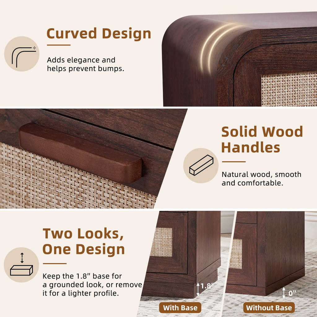Rattan 6 Drawer Dresser, Walnut