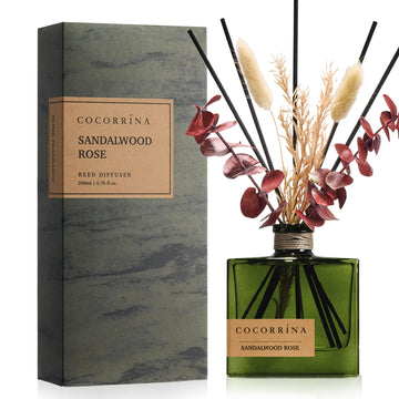 Dried Flowers Reed Diffuser, Sandalwood Rose Scent 6.76 fl oz