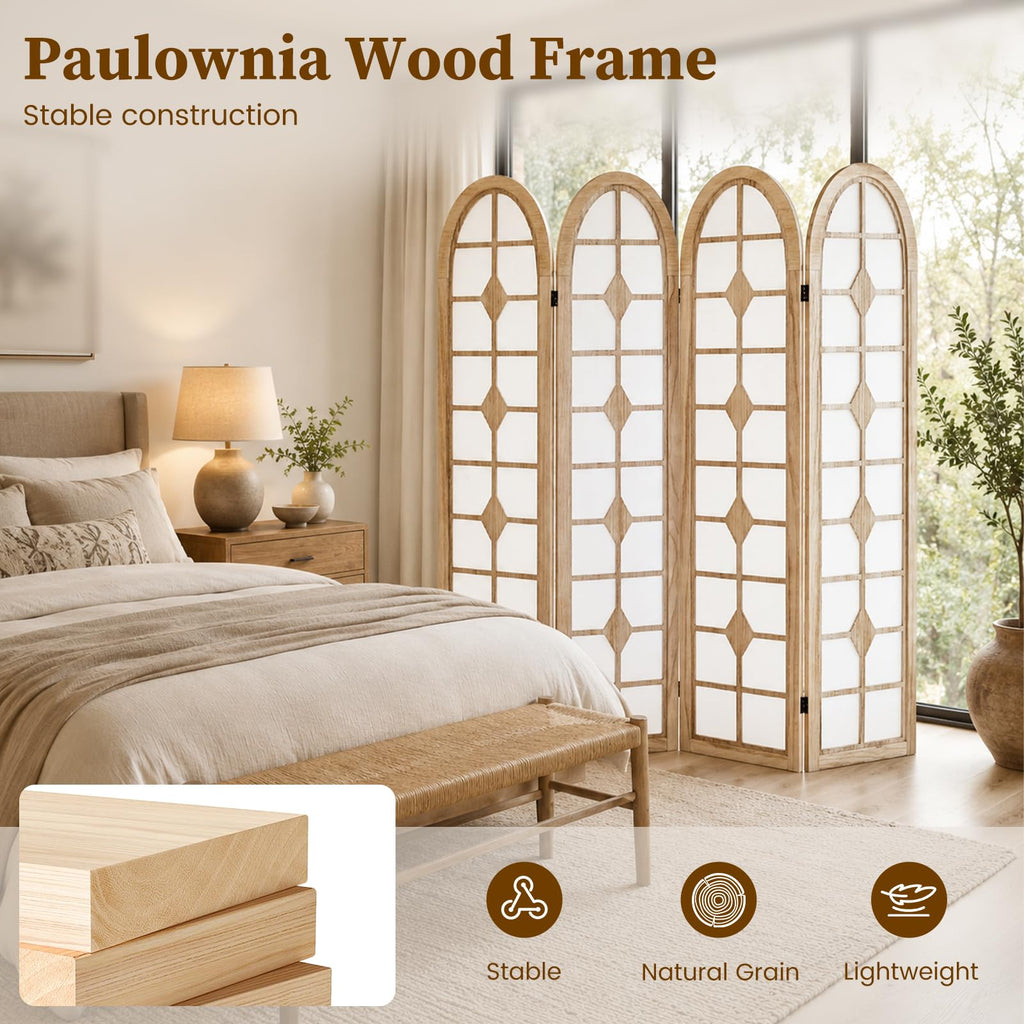 4 Panel Room Divider, Folding Shoji Screen, Natural