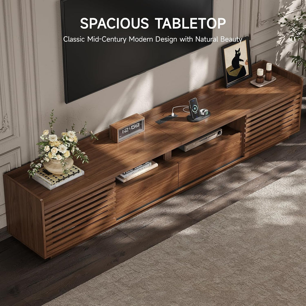 78.7" TV Stand for TVs Up to 85", Mid-Century Modern Entertainment Center with Sliding Doors and Adjustable Shelves
