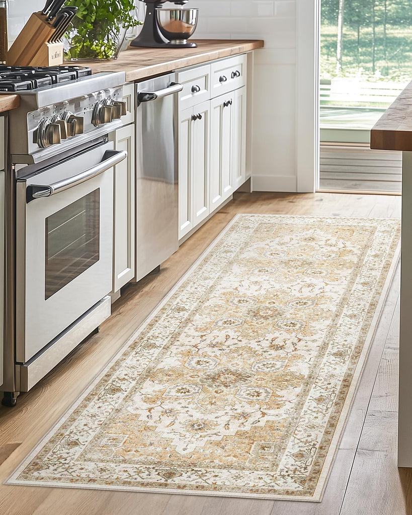 2x6 Washable Runner Rug, Beige, Vintage