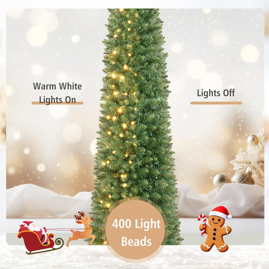 Pre-Lit Pencil Christmas Tree, Slim Artificial Xmas Tree