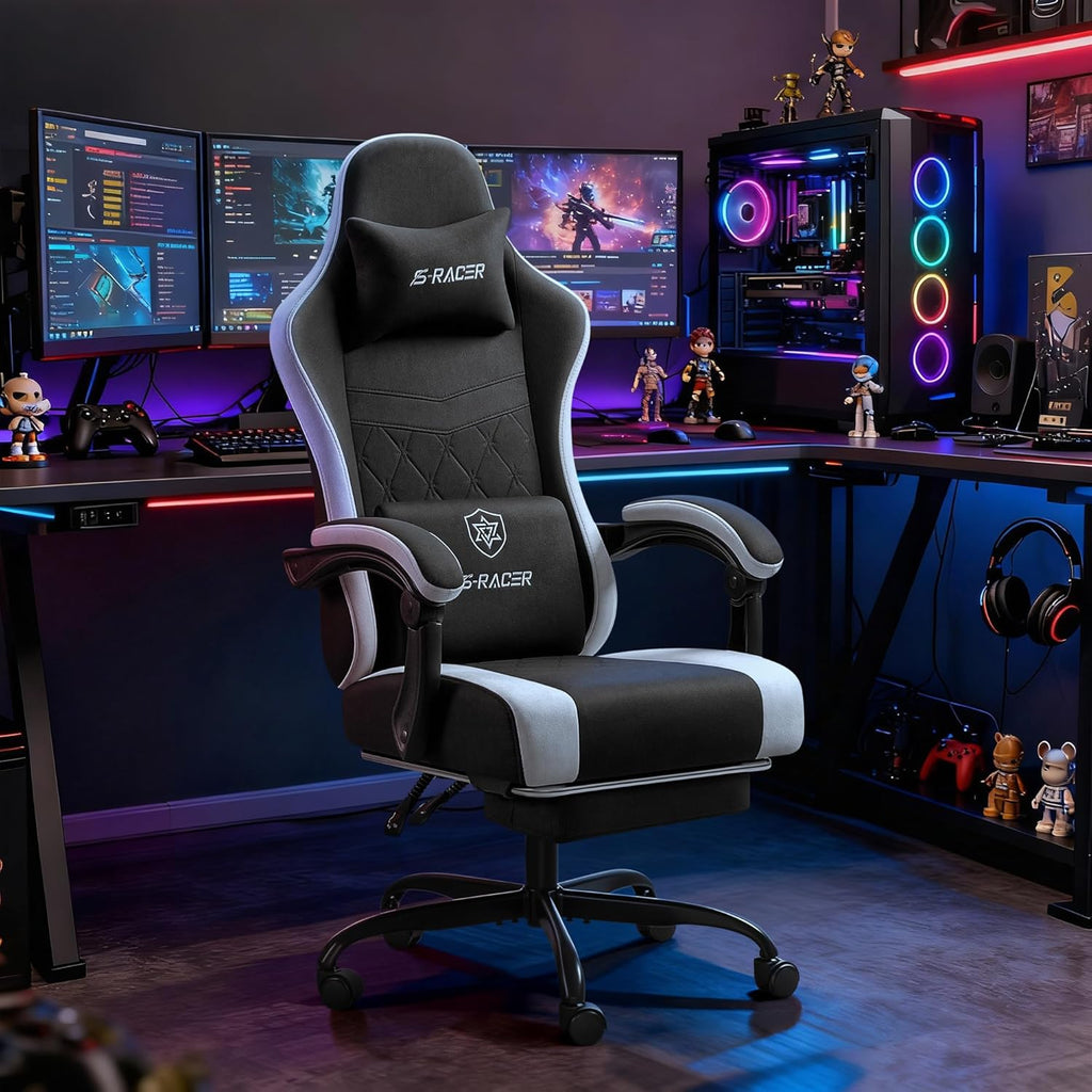 Gaming Chair with Massage & Footrest, Ergonomic Computer Office Chair, High-Back Racing Style Reclining Chair with