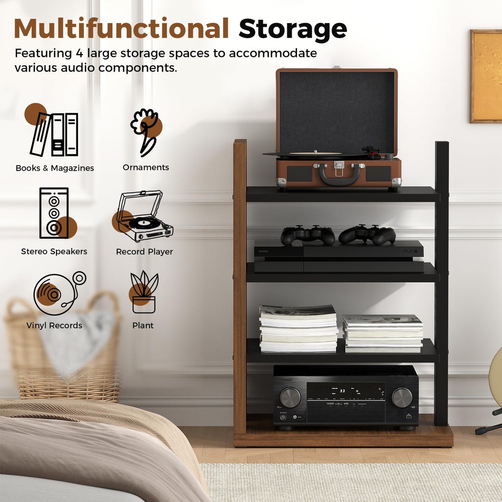 Space-Saving Corner Audio Rack, 4-Tier Stereo Cabinet Media Cabinet with 17-Position Adjustable Shelves, Durable 15mm