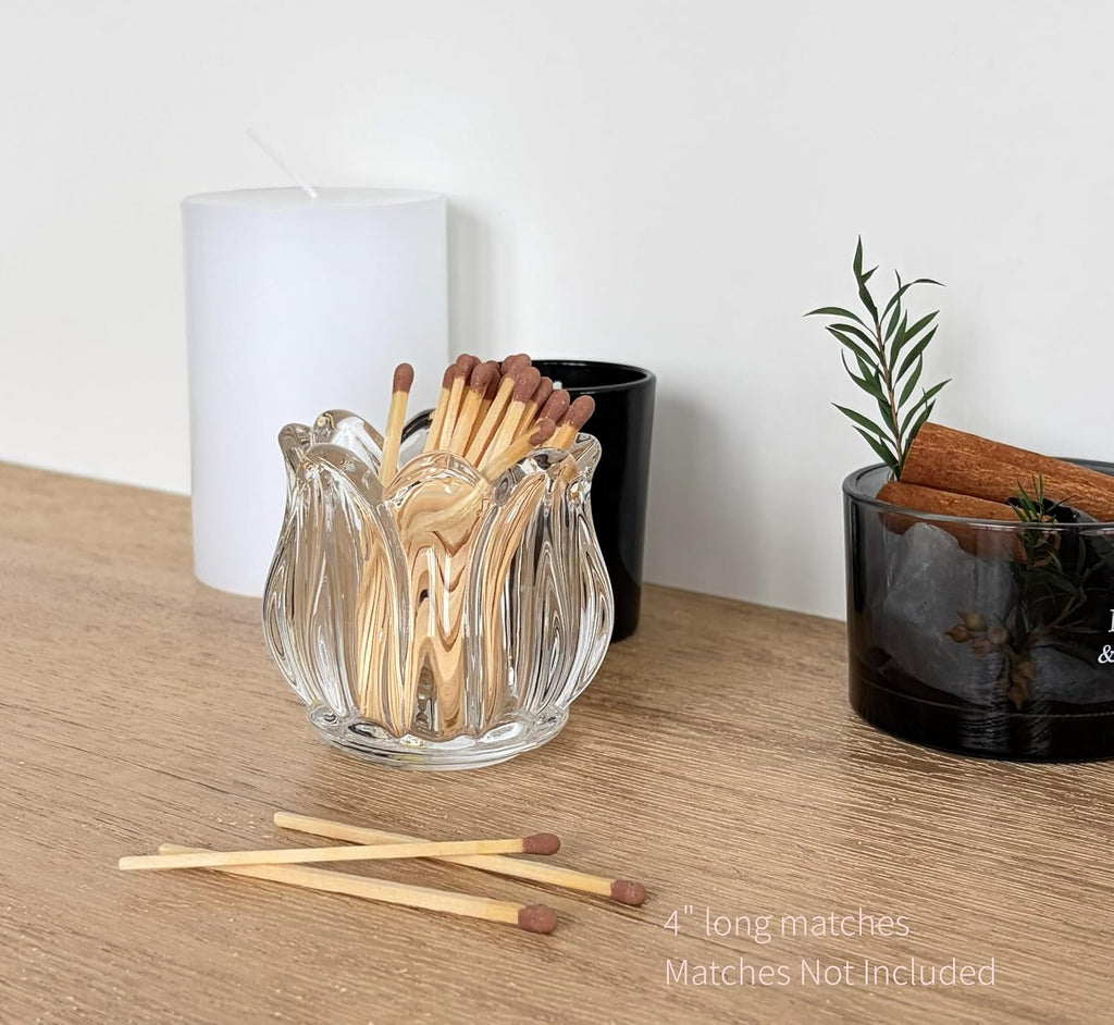 Match Holder with Striker, Glass Decorative - Set of 2