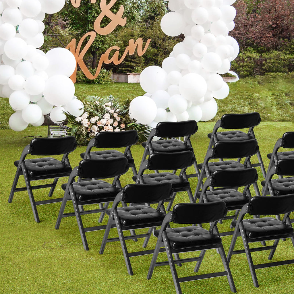 Wooden Folding Chairs Set of 2, Padded Foldable Chairs, Black