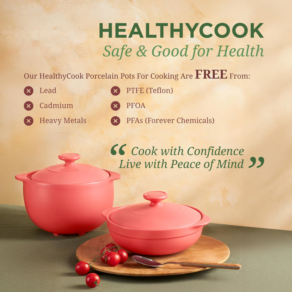 2-Qt Porcelain Dutch Oven with Lid - Lead & Cadmium Free, Oven Safe to 482°F, Heat Retention, Clay Pot for Cooking on