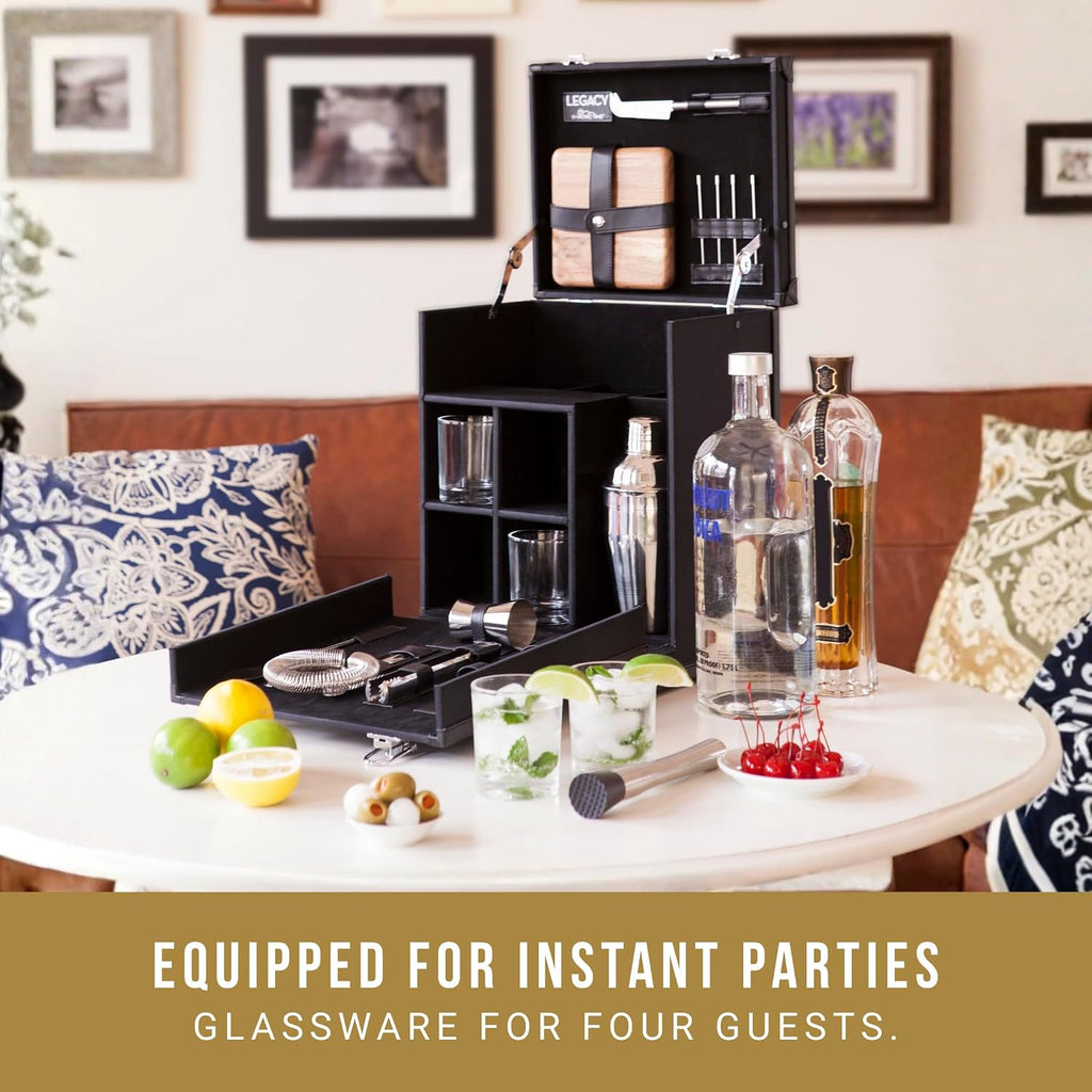 Hamilton Bartender Kit, Portable Bar Case with Cocktail Shaker Set, Professional Mixology Bartender Kit Stand