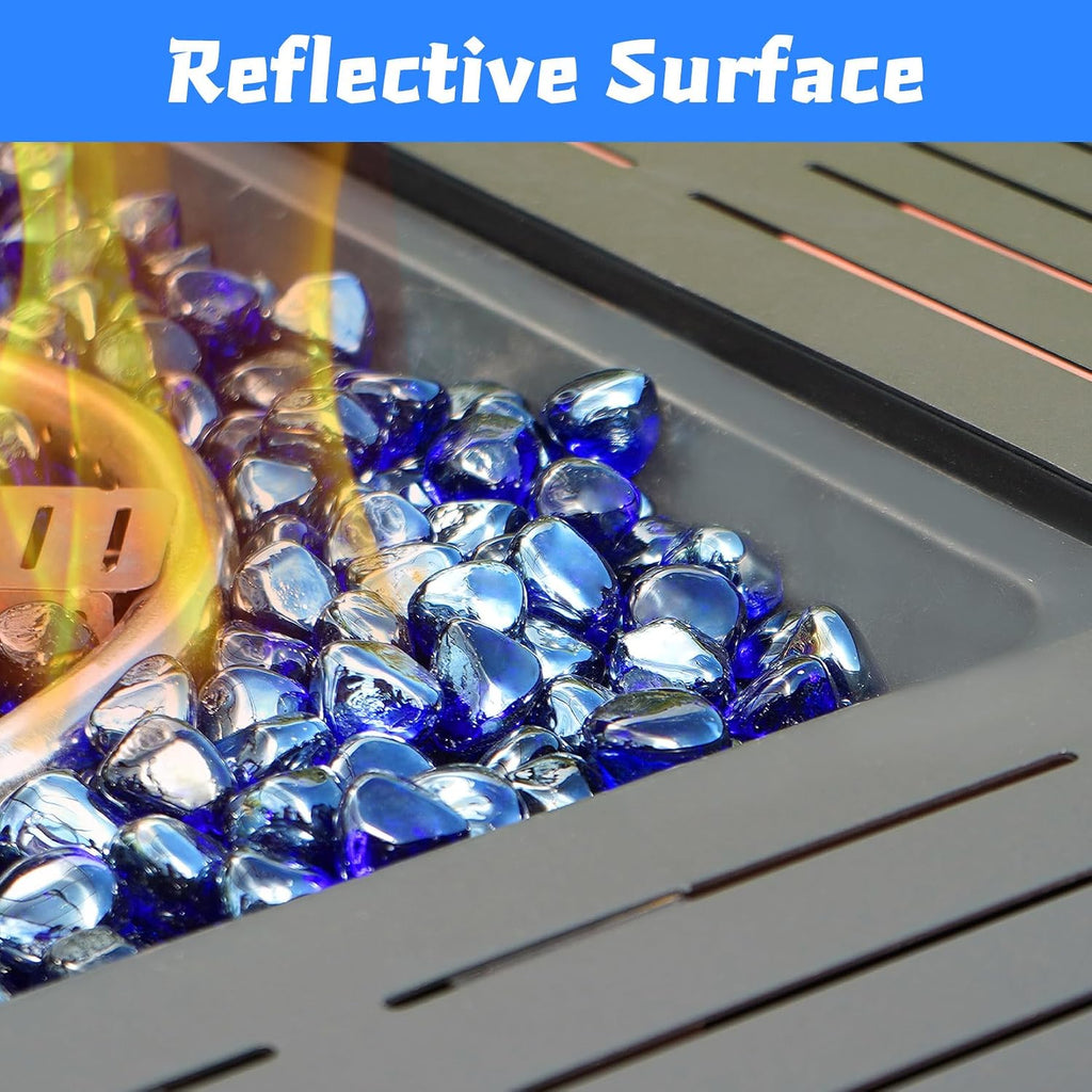 Cobalt Blue Fire Glass Diamonds for Fire Pit and Fireplace - 1 Inch Reflective Tempered Glass, 10 lbs