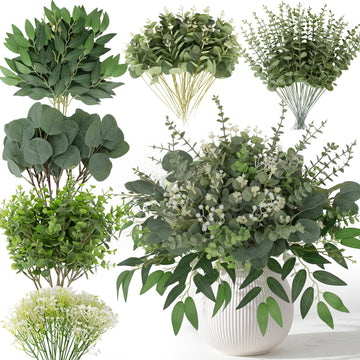 270 Pcs Mixed Artificial Eucalyptus Leaves Stems for Centerpieces