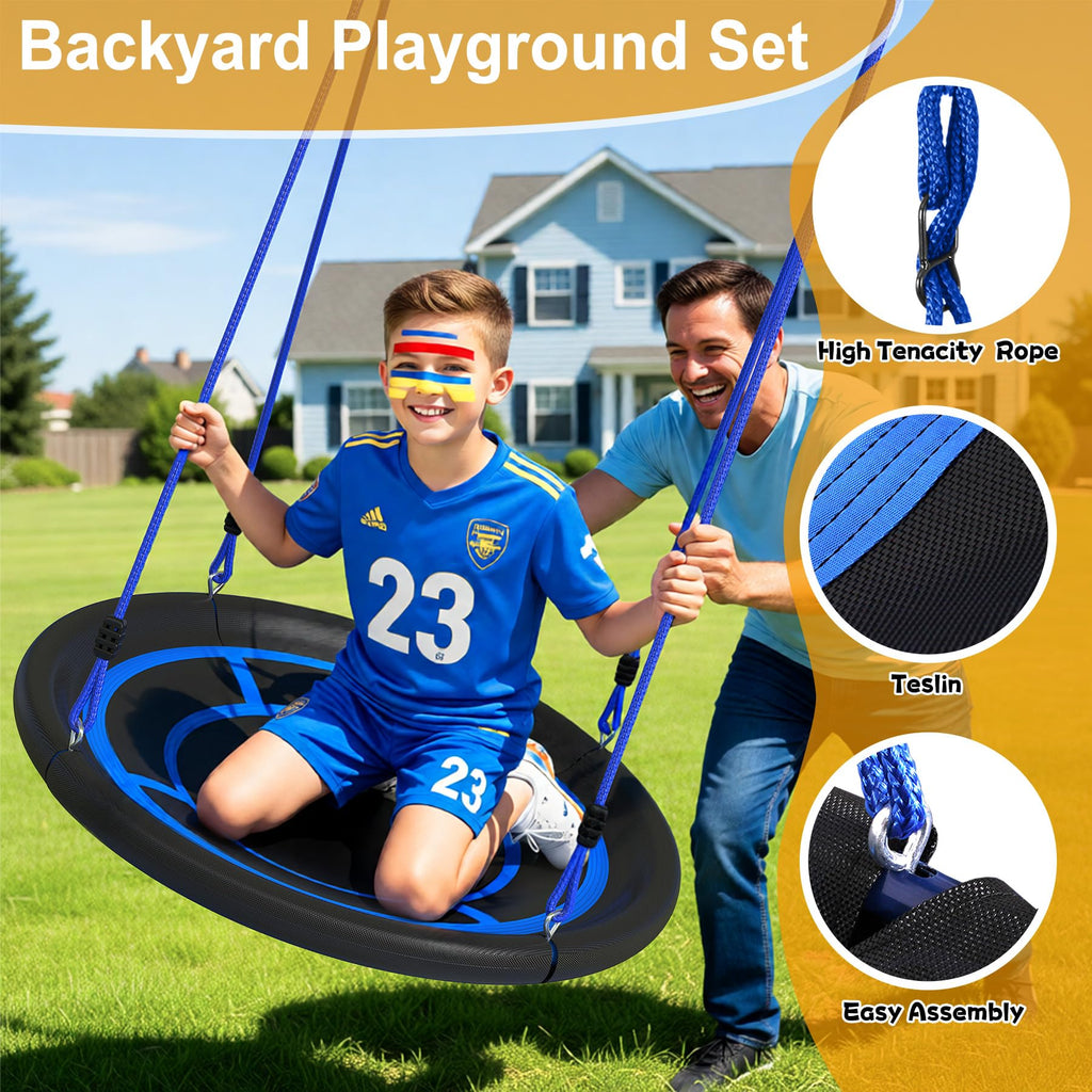 3 in 1 Swing Set for Backyard with Saucer, A-Frame Metal Outdoor Playset