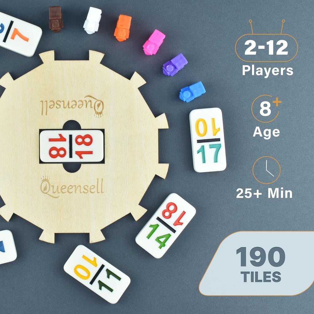 Mexican Train Dominoes Set with Numbers - Double 18 Dominos Set for Adults and Kids - Mexican Dominoes Train Game