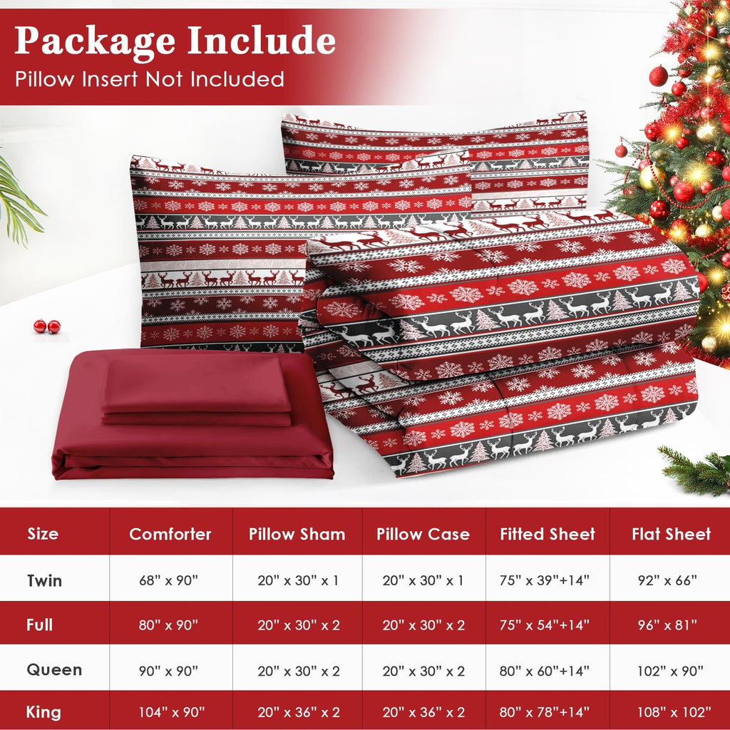 Full Christmas Comforter Set with Sheets, 7 Pieces Boho Bedding
