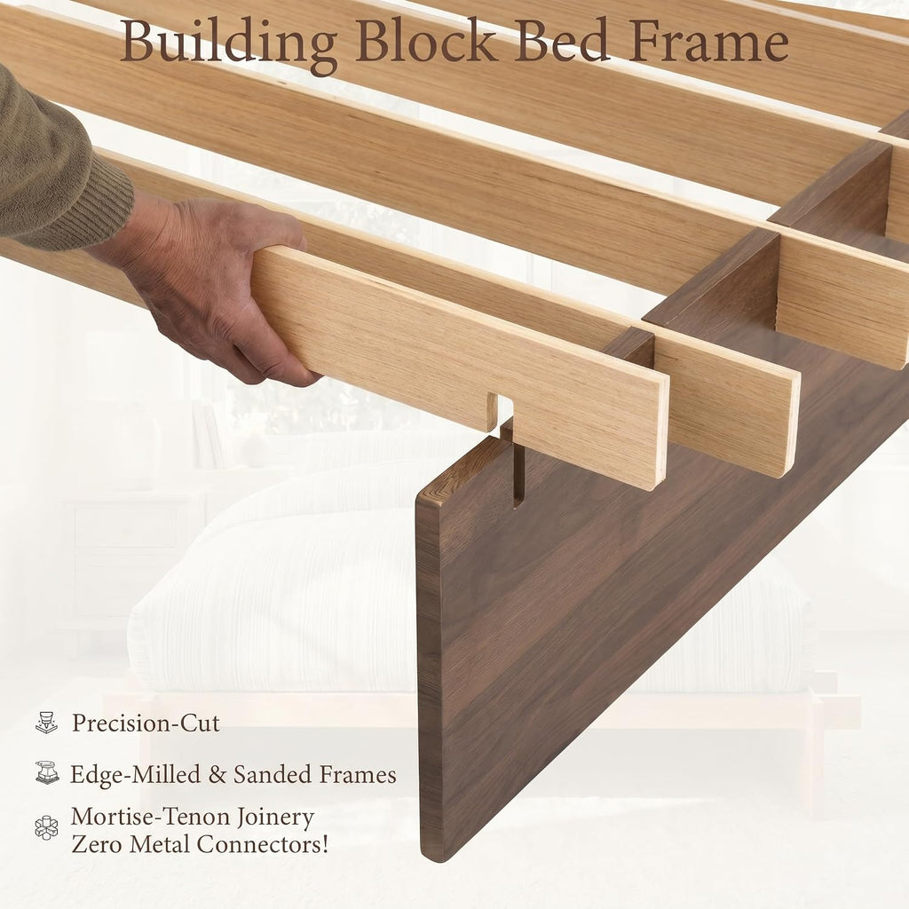Wood Platform Bed Frame, Platform Bed Frame with Wooden Slats, 10 Min Tool Free Assembly, Japanese