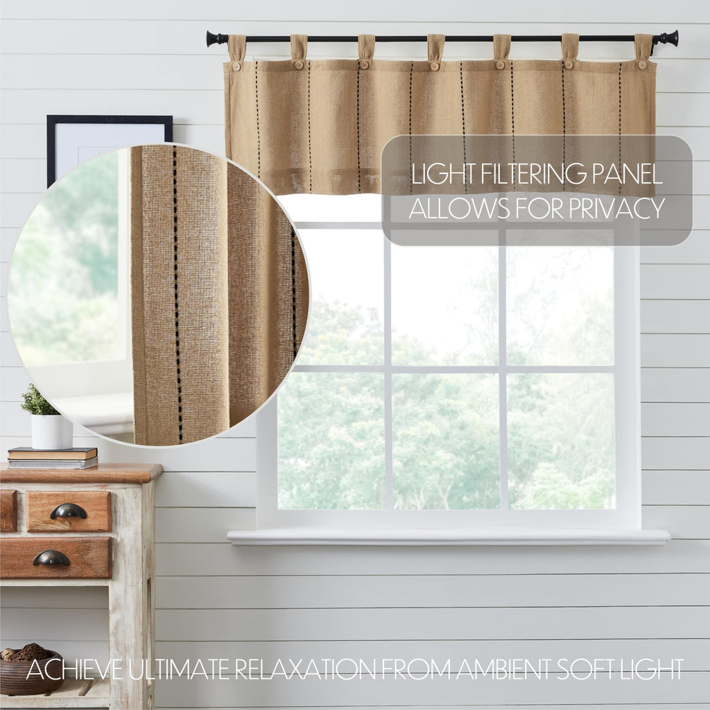 Stitched Burlap Curtain Valance, Natural, 16x60