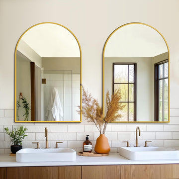 2 Pack 24" x 36" Arched Bathroom Vanity Mirror for Over Sink, Gold