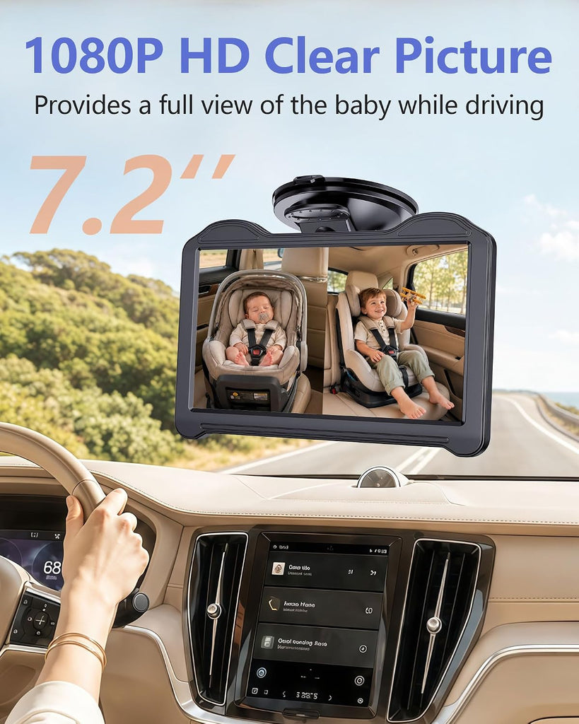 1080P Dual Baby Car Camera for 2 Kids: 7.2'' Split Screen Monitor for Twins