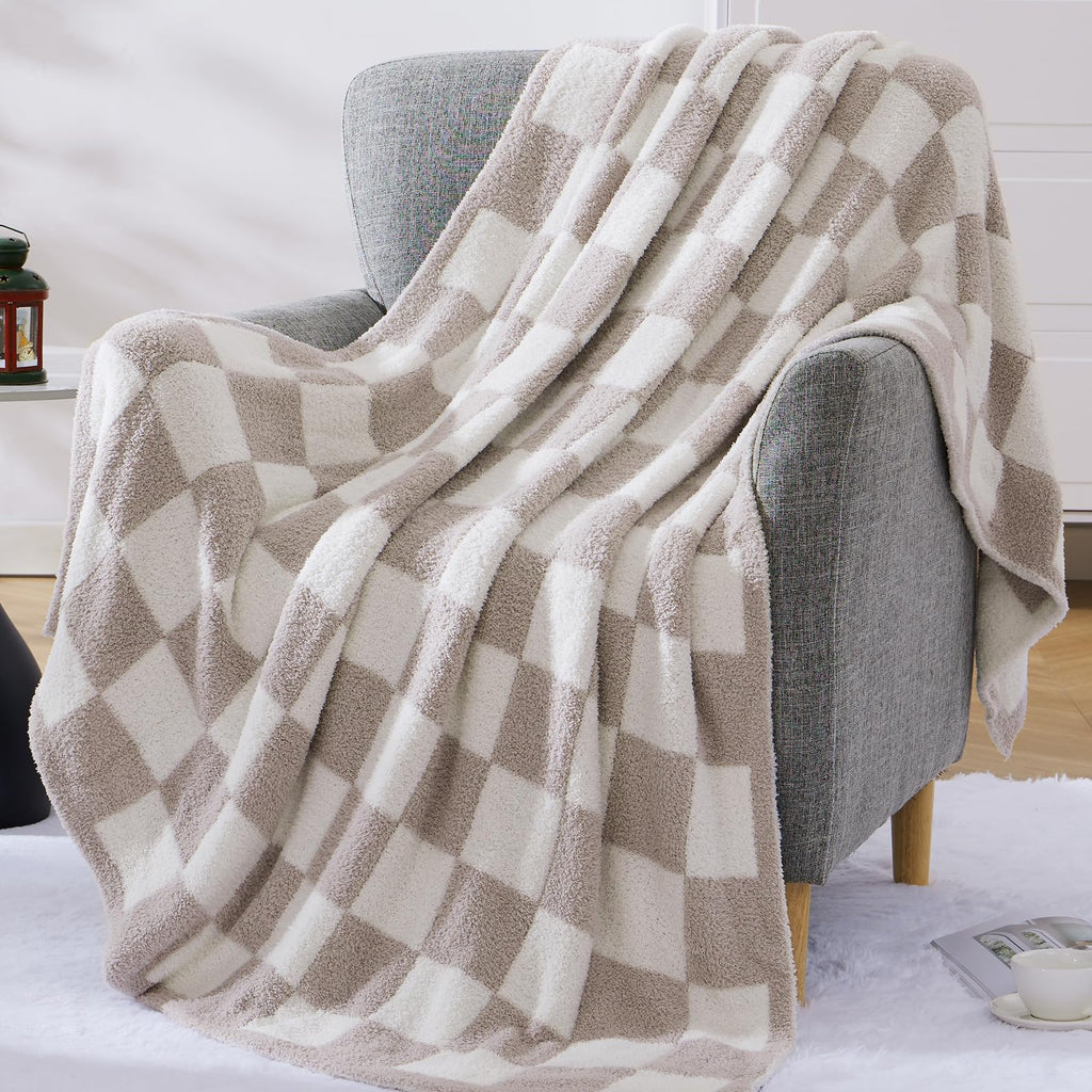 Soft Checkered Throw Blanket for Couch-Cozy Fall Knitted Blankets