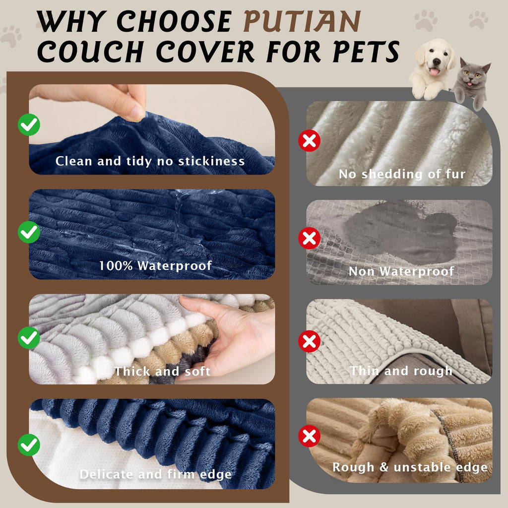 100% Waterproof Fuzzy Couch Cover for Dogs Navy Blue 27.6"x70.9"