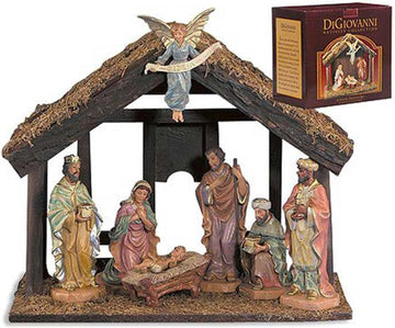 Nativity Sets - DiGiovanni Collection Indoor Nativity Scene for Christmas, 6" Scale, 7-Piece Set w/Stable