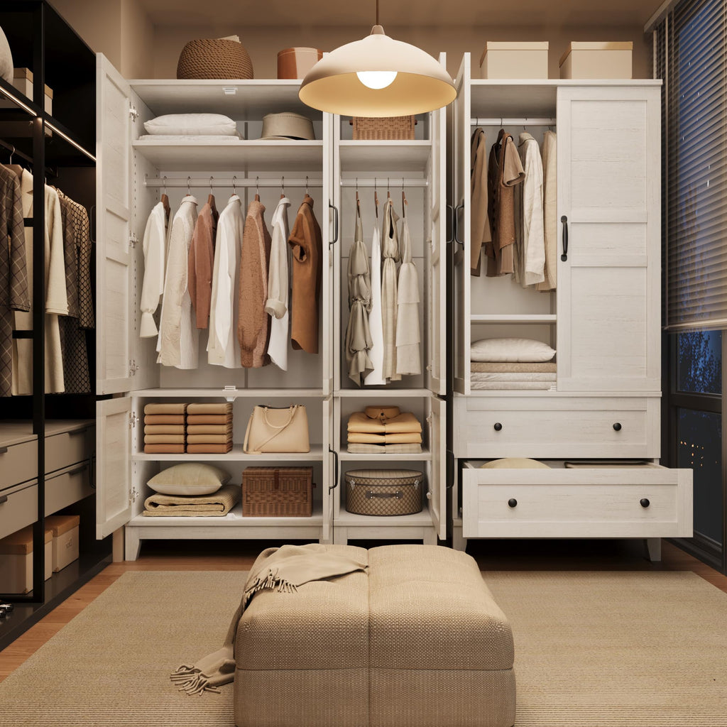 Armoire Wardrobe Closet with 2 Doors, 72 in Wooden Wardrobe Cabinet with Hanging Rod, Narrow Tall Clothing Armoire