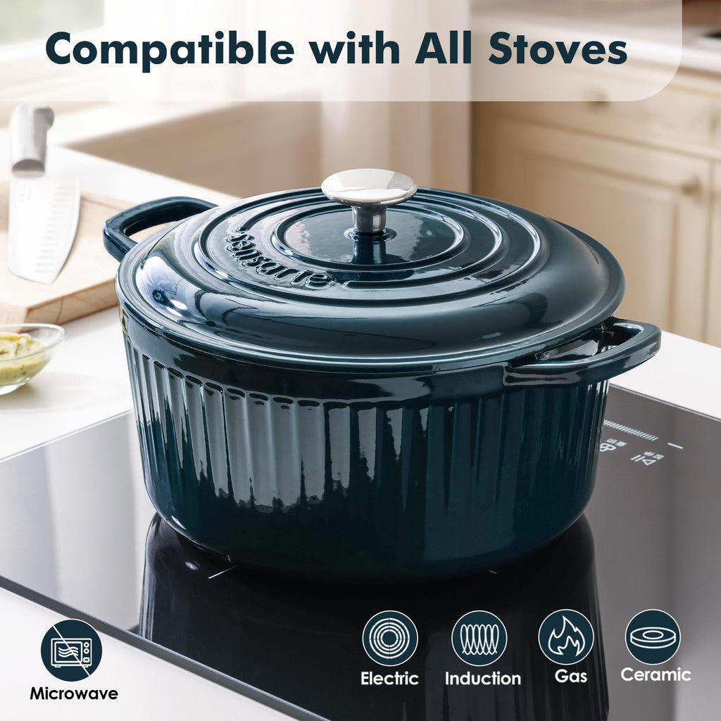 5.5QT Enameled Cast Iron Dutch Oven Pot with Lid&Cotton Potholders
