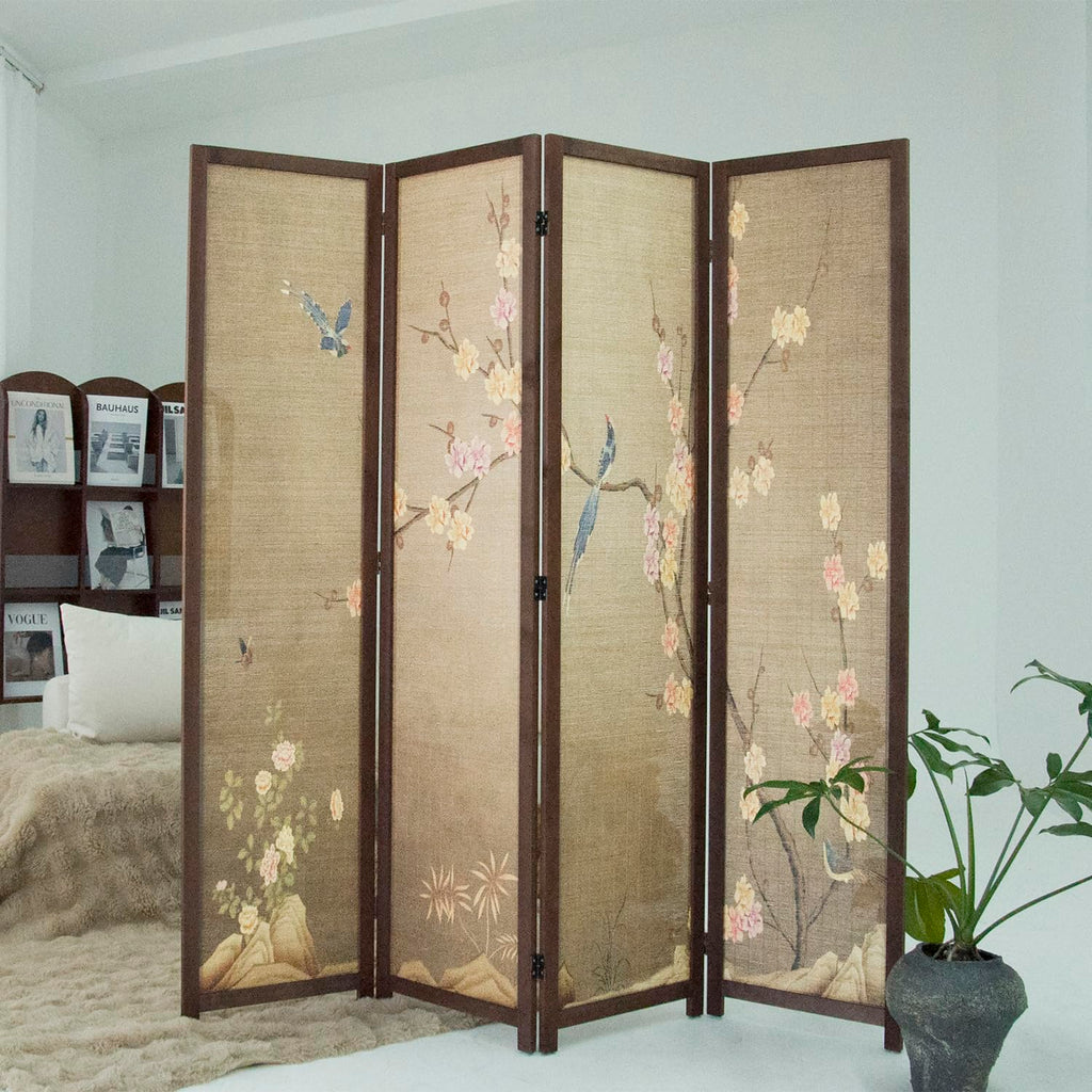 4 Panel Bamboo Room Divider, 5.6 ft Tall Double Sided Folding Privacy Screen for Room Separation, Premium Thickened