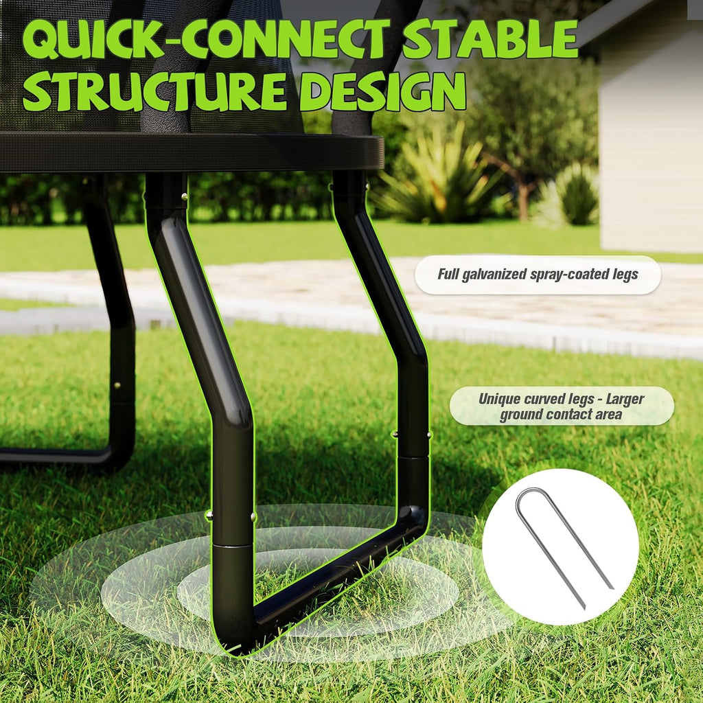 Outdoor Trampoline with Net and Ladder 8FT 10FT 12FT 14FT 16FT | ASTM Approval, Quick Connect Frame, Foam Curved