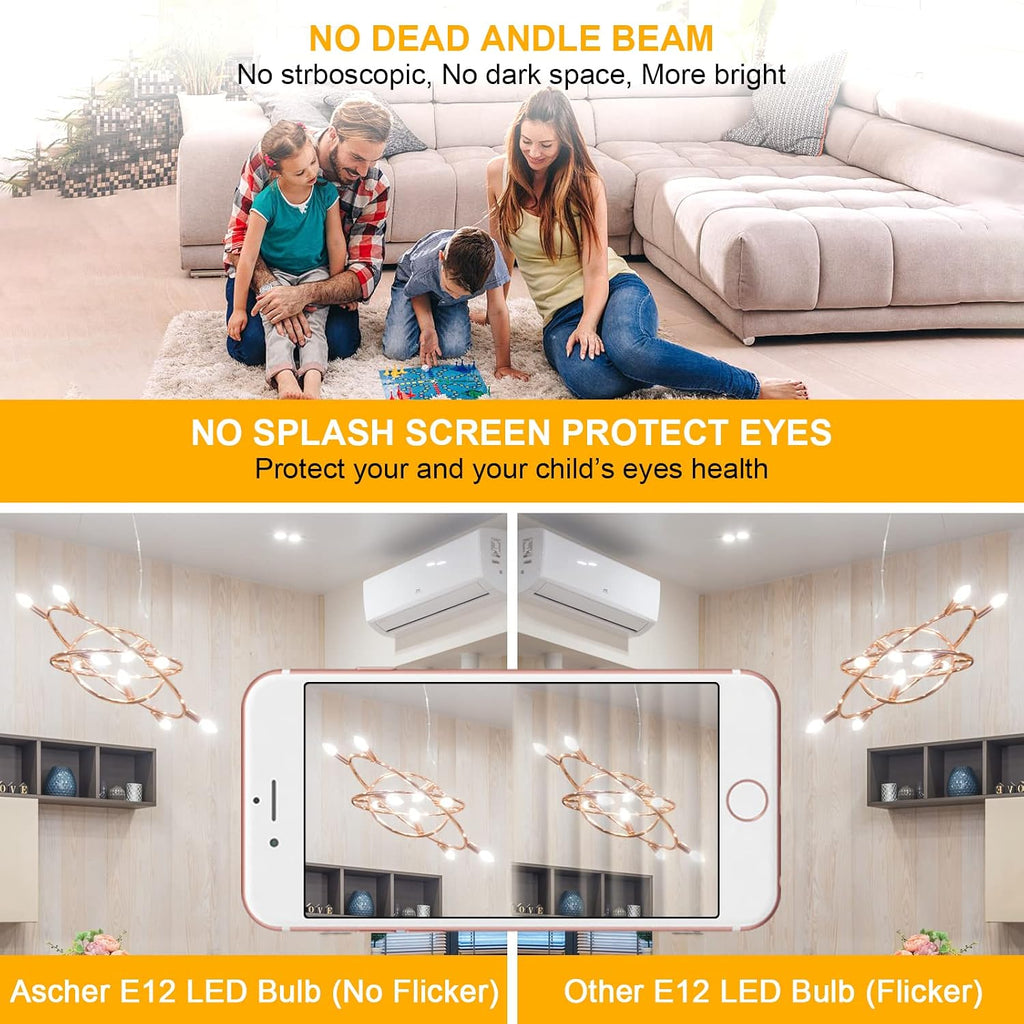 E12 Candelabra LED Light Bulbs 60 Watt Equivalent, Daylight White 5000K, Non-Dimmable, 550 Lumen, Clear LED Filament