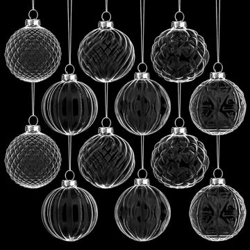 Christmas Clear Glass Ball Ornaments, Vintage Tree Decoration - Set of 12